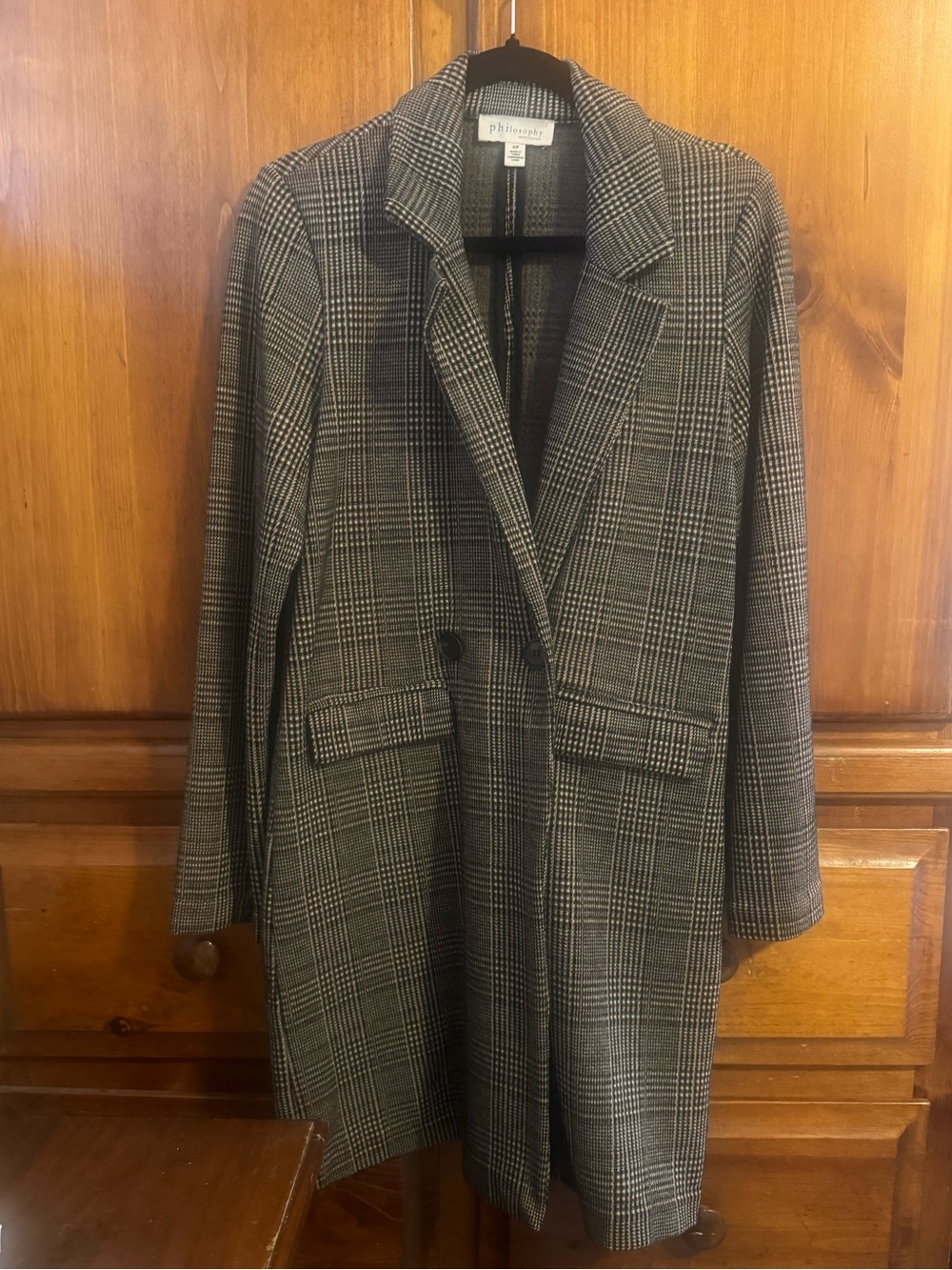 Philosophy Black & Gray Glen Plaid Single-Breasted Trench Coat